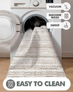 LUMI Washable Runner Rug, 3'x8' Non-Slip Hallway Mat, Low Profile Thin Long Carpeet for Laundry Kitchen Bedroom Office, White and Brown
