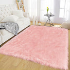 Latepis Pink Rugs for Living Room Shag 6x8 Faux Fur Sheepskin Rug for Sofa Bedroom Fluffy Washable Furry Plush Rug, Rectangle