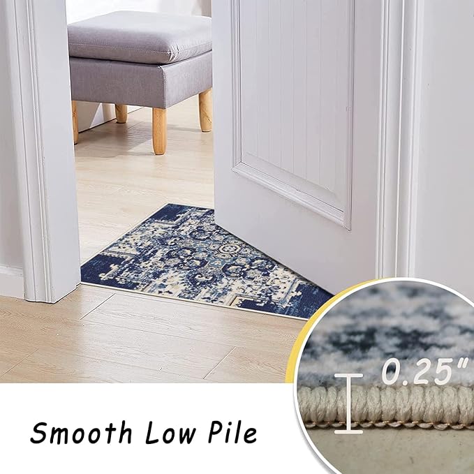 vivorug Runner Rug 2'x8' Machine Washable Non-Slip Runners for Hallways Kitchen Entryway Laundry Room Vintage-Inspired Carpet Hallway Runner Navy Blue