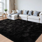 Beglad Fluffy Large Area Rugs 9x12 Feet, Modern Minimalist Style Shag Fuzzy Rugs, Non-Slip Indoor Carpet Soft Rugs for Kids Room, Bedroom & Living Room, Black