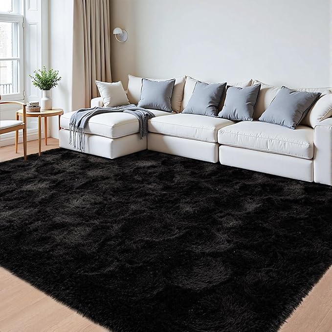 Beglad Fluffy Large Area Rugs 9x12 Feet, Modern Minimalist Style Shag Fuzzy Rugs, Non-Slip Indoor Carpet Soft Rugs for Kids Room, Bedroom & Living Room, Black