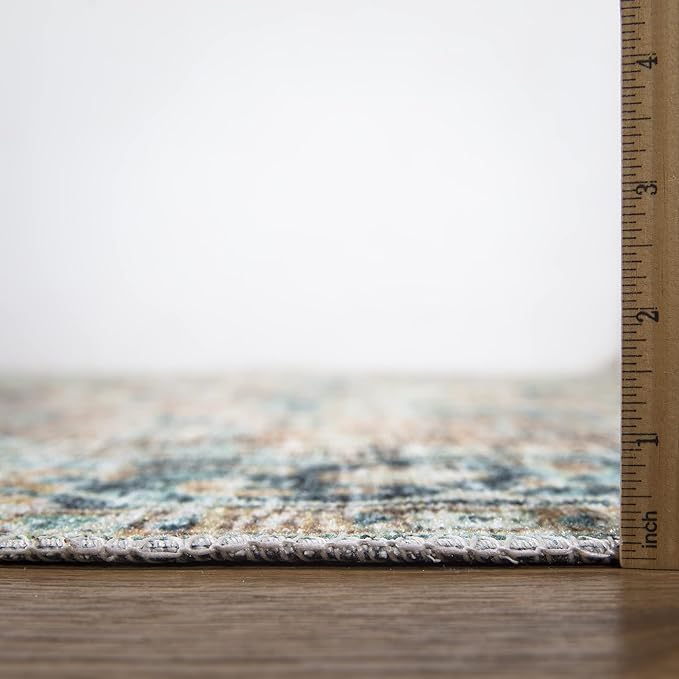 Bloom Rugs Caria Washable Non-Slip 3x5 Rug - Blue Green/Tangerine Traditional Area Rug for Living Room, Bedroom, Dining Room, and Kitchen - Exact Size: 3' x 5'