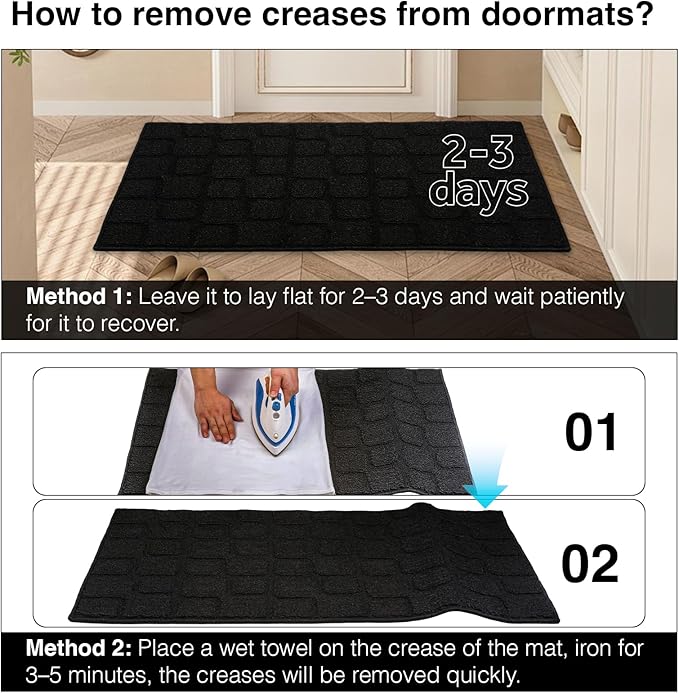 Large Front Door Mat Outside Entrance, Outdoor Indoor Door Mats for Entryway, Entrance, Entry, Patio, Waterproof Non Slip Doormat, Low-Profile, 31.5" × 47“, Black