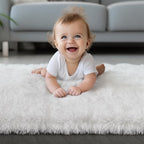 Zentavio Area Rugs for Living Room Small Carpet for Bedroom 3x5 Bedside Washable Soft Fluffy Shag Aesthetic Plush High Pile Throw Rug for Nursery Kids Room Dorm Room White
