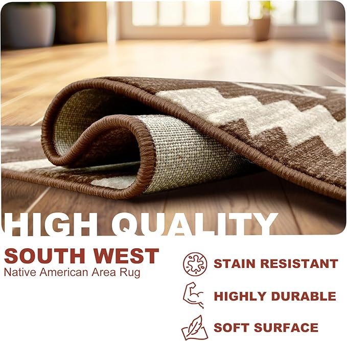 YHSF South West Native American Rug Ritz – Native Tribal American Indian Inspired Rug - Living Room, Bedroom, Hallway, Entryway & High-Traffic Area Rugs - Washable - Soft - Espresso, 2 Feet x 3 Feet