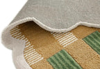 Hand-Tufted Wool Area Rug with Scalloped Edges, Beige and Green Plaid Pattern, Cozy and Soft Accent Rug for Living Room, Bedroom, and Nursery, Handmade Decorative Rug, 2x3 Ft