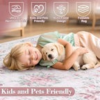 Wonnitar Washable 9x12 Area Rugs, Ultra-Thin Large Area Rug for Living Room, Pink Soft Non Slip Boho Floral Bow Apartment Decor Carpet for Big Bedroom Playroom Nursery Office, Light Pink