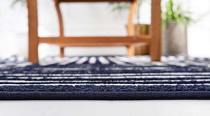 Unique Loom Sabrina Soto Outdoor Collection Geometric, Modern, Vibrant, Carved Area Rug (9' 0 x 12' 0 Rectangular, Navy Blue/ Ivory)