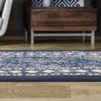 Antep Rugs Alfombras Modern Bordered 2pc Non-Skid (Non-Slip) Low Profile Pile Rubber Backing Indoor Kitchen Runner Rugs (Navy Blue, 2pc Set)