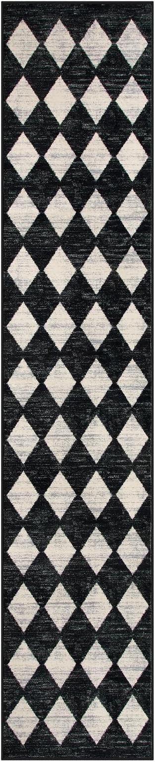 Lahome Checkered Washable Rug Runners for Hallways Non Slip,2x10 Black Kitchen Bathroom Runner Rug,Trellis Low Pile Indoor Carpet Runner for Bedroom Entryway Foyer(2'x10',Black)