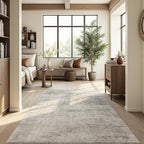 Area Rug 4x6 Washable Rug Beige for Living Room, Dining Room, Bedroom, Large Carpets, Non Slip & Non-Shedding Low Pile Vintage Print Rug for Home Office Decor