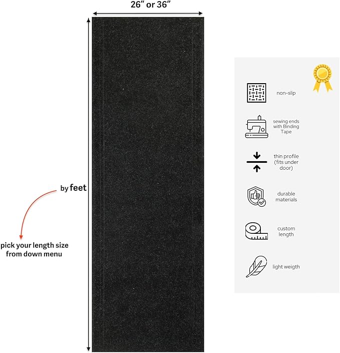 English Home Custom Size Anti Slip Charcoal Striped Design Light Weight Durable TPR Backing Thin Pile Runner Rug (36" x 50')