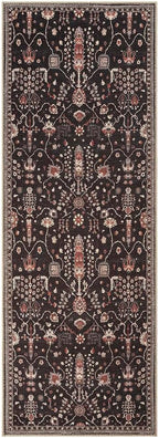 GLN Rugs Traditional Collection - Machine Washable Area Rug, Traditional Washable, Non Slip, Low Pile Chenille Rug, Living Room, Bedroom, Kitchen Rug (2'6" x 7' Black)