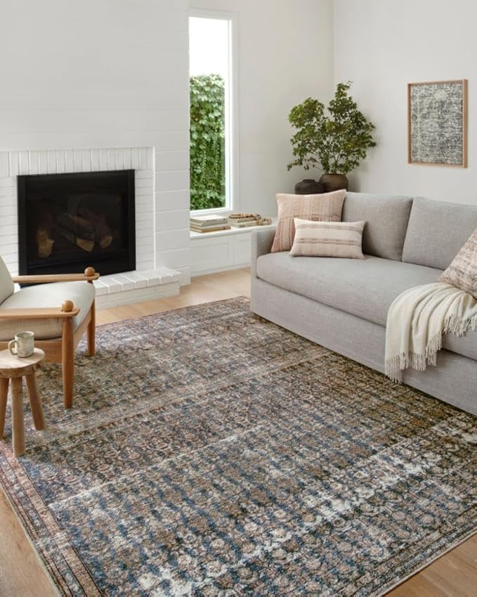 Loloi Amber Lewis Billie Collection, Ocean & Brick 6'-0" x 9'-0" Area Rug – Antique & Distressed Accent Rugs for Living Room, Bedroom, Entryway & Hallway, No Shed High Traffic Area Home Decor Rug