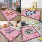 Cartoon Animal Pattern Area Rug Cute Cat Luxury Floral Decor for Carpet Farmhouse Bedroom Living Room Rugs Bathroom Kitchen Runner Mat Indoor Outdoor Non Slip Doormat 4' X 7'