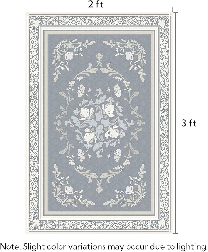SOULFUL Medium Pile 2x3 Entryway Rug - Cozy Soft Underfoot Small Area Rug - Greige Boho Floral - Washable Non-Slip - Perfect for Hallway Kitchen Bedroom Bathroom Indoor Entrance