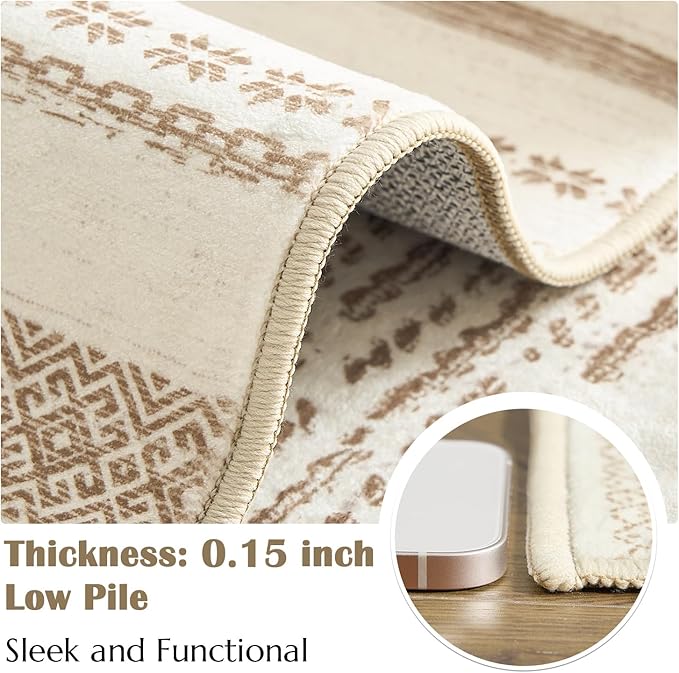 jinchan Moroccan Boho 3x5 Area Rugs for Entryway - Machine Washable Soft Throw Rug Bohemian Design Non-Slip Carpet for Entrance Living Room Kitchen Bedroom (3‘x5', Beige)
