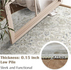 jinchan Fiora Round Rug 8ft Area Rugs - Vintage Floral Distressed Design Machine Washable Non-Slip Low-Pile Ultra-Thin Circle Rug for Living Room Dining Room Bedroom Farmhouse (8' Round, Taupe)