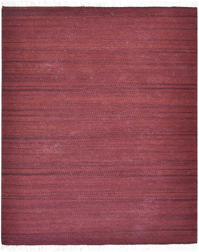 Rugsotic Carpets Hand Woven Flat Weave Kilim Wool ECO-Friendly Area Rugs - 10'x13', Rectangle Shape, Dark Red Color, Solid Plain Design, Low Pile Handmade Rugs for Living Room, Bed Room (D00111)