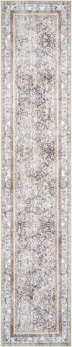 Phantoscope Washable Runner Rug 2'x10' Non-Slip, Vintage Neutral Hallway Rugs for Entryway, Stair, Bedroom, Distressed Boho Floral Medallion Pattern, Low-Pile Foldable Floor Carpet, Light Brown