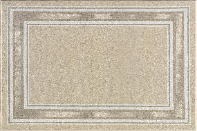 Beverly Rug Non Slip Area Rugs 2x3 Modern Bordered Non Skid Rubber Backing Soft Entryway Rug for Living Dining Room Easy to Clean Non Shedding Kitchen Bedroom Indoor Carpet 2 x 3 Beige