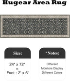 HUGEAR 2x6 Runner Rug Machine Washable Black Beige Hallway Area Rugs Indoor Accent Rugs Floral Low Pile Carpet Distressed Throw Rugs Bedroom Living Room Office Dining Kitchen Laundry Non Slip