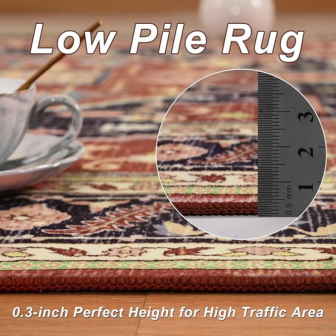 6x9 Orange Red Area Rug for Living Room, Machine Washable Rugs with Non-Slip Backing for Bedroom, Vintage Medallion Carpet Dining Room Office Kids Room Decor