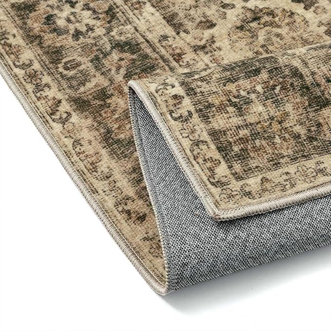 2x3 Washable Area Rug for Entryway Brown Vintage Non-Slip Low Pile Distressed Rustic Carpet Lightweight Vacuumable Door Mat Soft Small Throw Rug for Indoor Entrance Bathroom