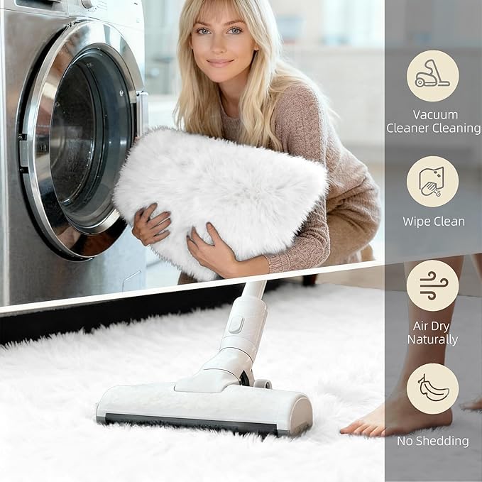 2x6 Solid Fluffy White Area Rug – Washable, Durable, Small Bedroom Runner Rug, Non-Slip Shag Rugs for Hallway, Living Room, Bedroom, Bedside, Dorms, Kids Room, Nursery Rooms, Soft Indoor Carpet
