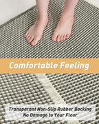 AMOAMI Upgraded Waffle Bath Mat, Super Absorbent Non Slip Bath Mats for Bathroom Floor, Machine Washable Bathroom Rugs with Tassels, Rubber Backed Bathroom Mats, Ultra Soft, 17" x 24", Green & Cream