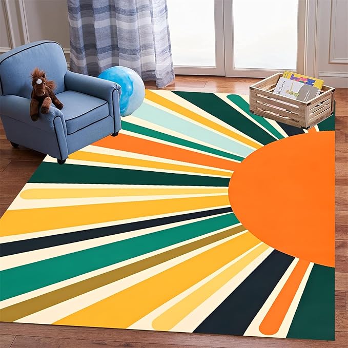 Rainbow Sun Modern Boho Large Area Rugs,4x6ft,Minimalist Living Room Bedroom Decor Rug Ultra-Soft, Fluffy, Lightweight Indoor Carpet with Non-Slip Backing for Kids Nursery Play Room