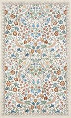 Lahome Floral 3x5 Beige Nursery Rug, Non-Slip Washable Area Rugs for Dorm Bedside Entryway, Botanical Soft Boho Carpet for Kids Room, Entrance Indoor