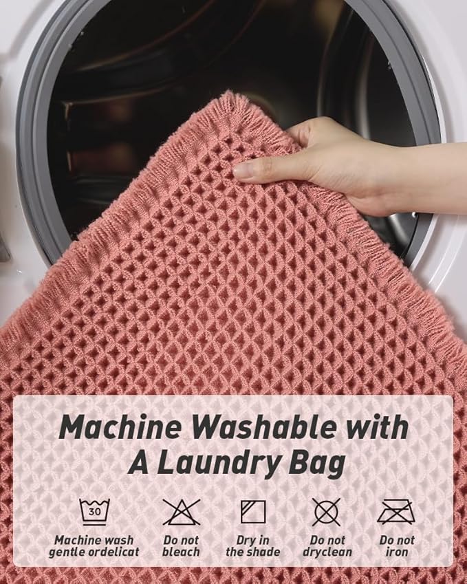 AMOAMI Upgraded Waffle Runner Rug Super Absorbent Non Slip Bath Mats for Bathroom Machine Washable Bathroom Runner Rug with Tassels, Ideal for Hallway Bedroom Laundry Room, Coral, 2'x 4'(24" x 48")