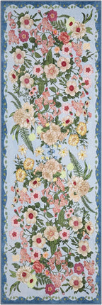 Floral Runner Rug 2x6 - Washable Vintage Kitchen Rug Low Pile Non-Slip Carpet for Entryway Hallway, Laundry, Bedroom - Soft, Stain Resistant Indoor Area Rug - Blue