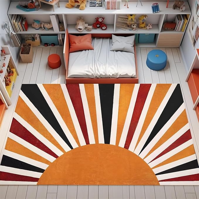 3x5ft Boho Area Rug,3D Printing Rainbow Sun Area Rug,Modern Simple Home Decoration Rug for Kids Girls Boys Bedroom, Living Room, Classroom, Office Non-Slip Washable