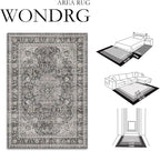 2x6 Washable Vintage Runner Rug Black Grey Hallway Kitchen Carpet Non-Slip Soft Low Pile Distressed Throw Rug for Bedroom Bathroom Laundry Living Room