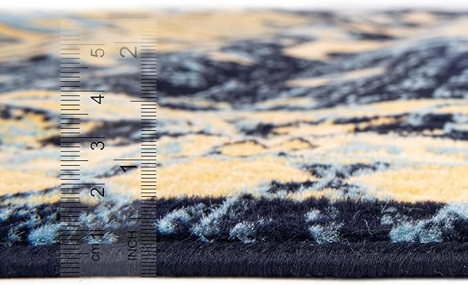 Unique Loom Taftan Collection Border Geometric Tribal Inspired Design Area Rug (7' 0 x 10' 0 Rectangular, Navy Blue/ Gold)