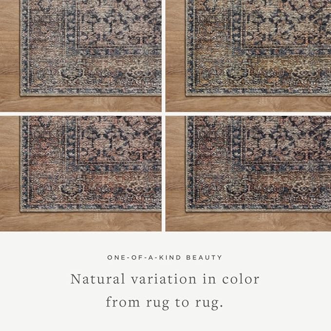 Loloi Amber Lewis Billie Collection, Ink & Salmon 5'-0" x 7'-6" Area Rug – Antique & Distressed Accent Rugs for Living Room, Bedroom, Entryway & Hallway, No Shed High Traffic Area Home Decor Rug