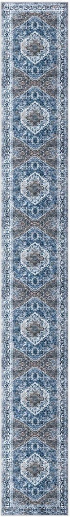 KOZYFLY Runners for Hallways 2.6x18 Ft Extra Long Washable Kitchen Runner Rug Boho Runner Rug for Entryway Indoor Blue Printed Oriental Faux Wool Stair Floor Carpet Runner for Stair Kitchen Hall