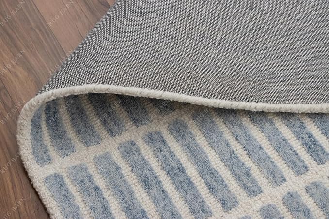 Capitola Hand-Tufted Wool Rug 8x8 Ft (Square) Blue Coastal, Rustic Area Carpet for Bedroom Living Room, Textured Natural PB Style, Soft Wool Accent Mat