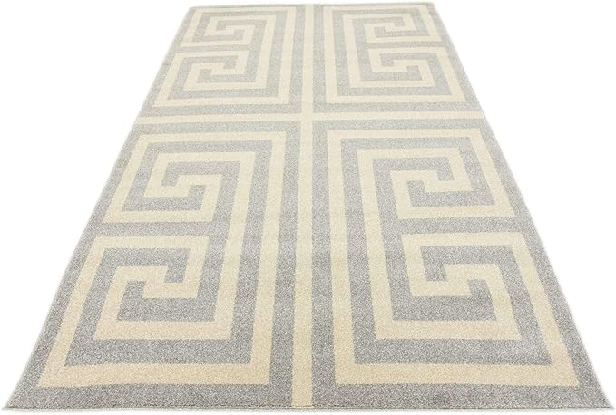 Unique Loom Athens Collection Classic Geometric Modern Border Design Area Rug (5' 0 x 8' 0 Rectangular, Gray/ Beige)