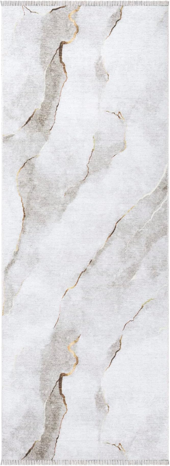 Bloom Rugs Caria Washable Non-Slip 7 ft Runner - Ivory/Gold Modern Abstract Runner for Entryway, Hallway, Bathroom, and Kitchen - Exact Size: 2'6" x 7'