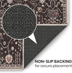 GLN Rugs Traditional Collection - Machine Washable Area Rug, Traditional Washable, Non Slip, Low Pile Chenille Rug, Living Room, Bedroom, Kitchen Rug (9' x 12' Black)