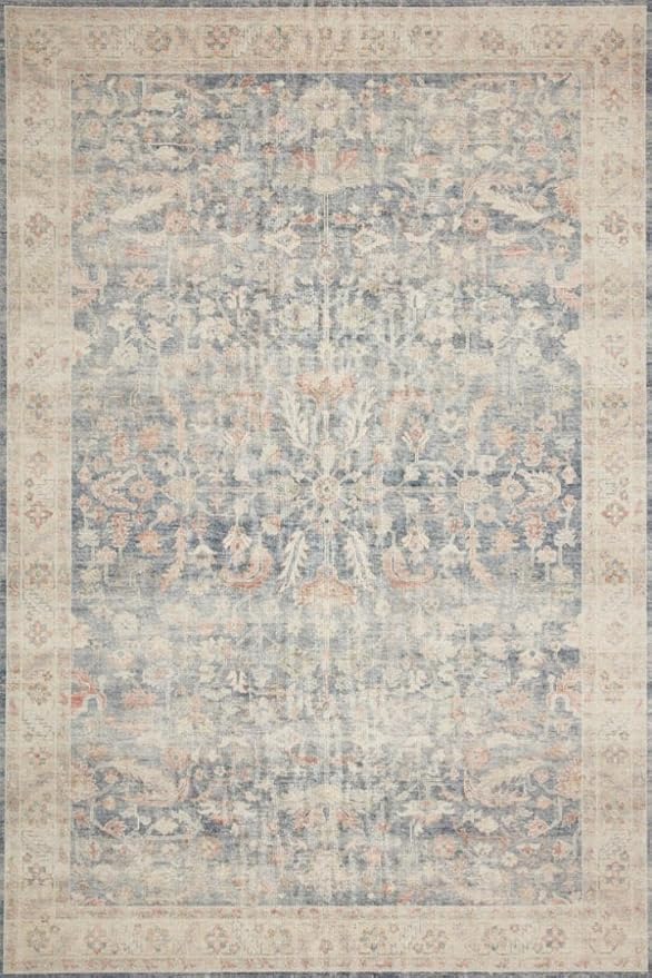 Loloi Hathaway Collection HTH-02 Denim/Multi 3'-6" x 5'-6", .25" Thick Accent Rug, Soft, Durable, Printed, Modern, Low Pile, Non-Shedding, Easy Clean, Living Room Rug