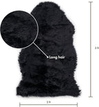Sheepskin Long Hair 2x3 ft | Bedside Rugs for bedrooms, Sofa, Chair or The Dining Table | Each Sheepskin Rug is Unique and Created by Nature | Small Fluffy Rug in Color Black