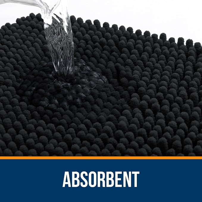 OLANLY Bathroom Rugs 30x18, Extra Soft Absorbent Chenille Bath Rugs, Rubber Backing Quick Dry, Machine Washable Bath Mats for Bathroom Floor, Tub and Shower, Home Decor Accessories, Black