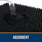 OLANLY Bathroom Rugs 30x18, Extra Soft Absorbent Chenille Bath Rugs, Rubber Backing Quick Dry, Machine Washable Bath Mats for Bathroom Floor, Tub and Shower, Home Decor Accessories, Black
