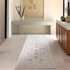 Phantoscope Washable Runner Rug 2'x6' Non-Slip, Vintage Neutral Hallway Rugs for Entryway, Stair, Bedroom, Distressed Boho Floral Medallion Pattern, Low-Pile Foldable Carpet, Cream Beige/Neutral