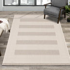 6x9 Rug with Modern Striped Pattern, Stylish Neutral Area Rug in Beige and Cream, Durable Low Pile Decorative Carpet for Living, Dining, or Bedroom