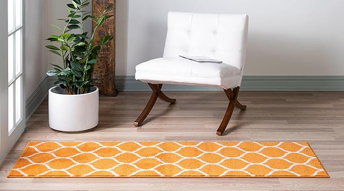Rugs.com Lattice Frieze Collection Rug – 2' x 13' Runner Orange Medium Rug Perfect for Living Rooms, Large Dining Rooms, Open Floorplans